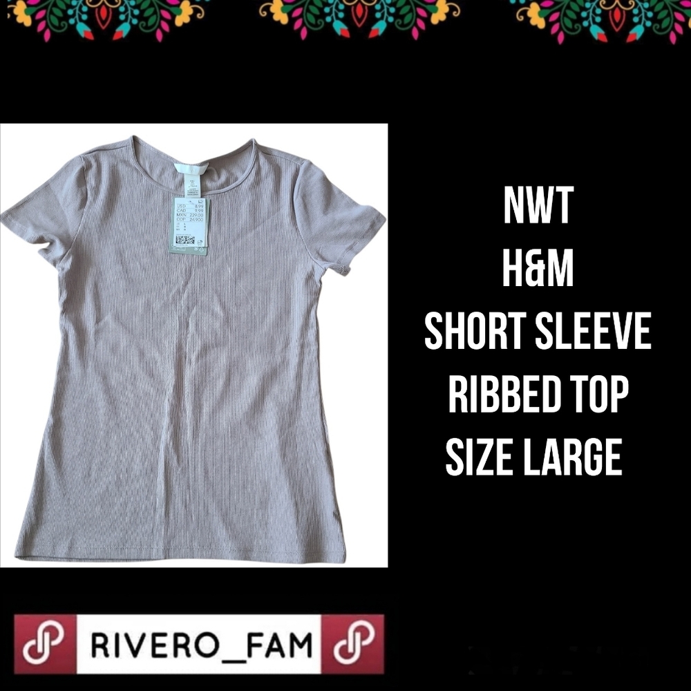 NWT | H&M | SHORT SLEEVE RIBBED TOP | SIZE LARGE
